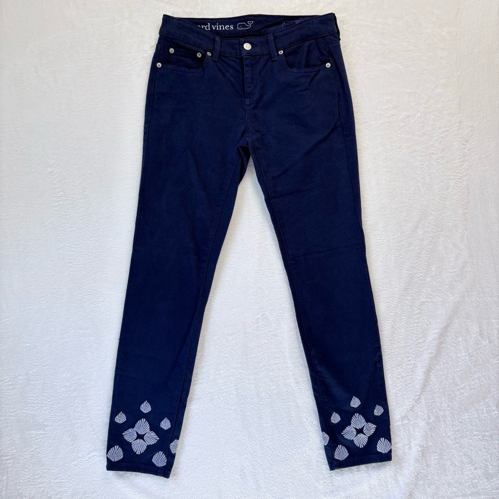 Vineyard Vines Pants Women‎ Sz 4 Blue Embroidered Seashell Print 5 Pocket Skinny
